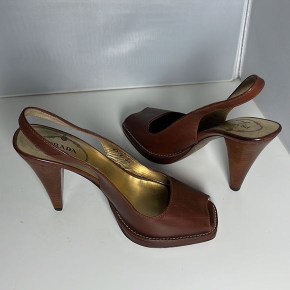 Prada Shoes - Authentic Prada Peep Toe Slingback Heels.